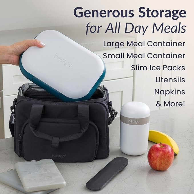 Bentgo Insulated Lunch Bag – Extra-Large Capacity Adult Lunch Bag with Shoulder Strap and External Storage Compartment, Durable, Lightweight, Ideal for Work, School, & Meals On the Go (Obsidian)