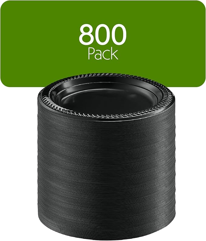 PLASTICPRO 800 PCS Black Plastic Plates Light Weight 6 Inch Plastic Dessert Plates Black Plates Disposable for Party and Wedding