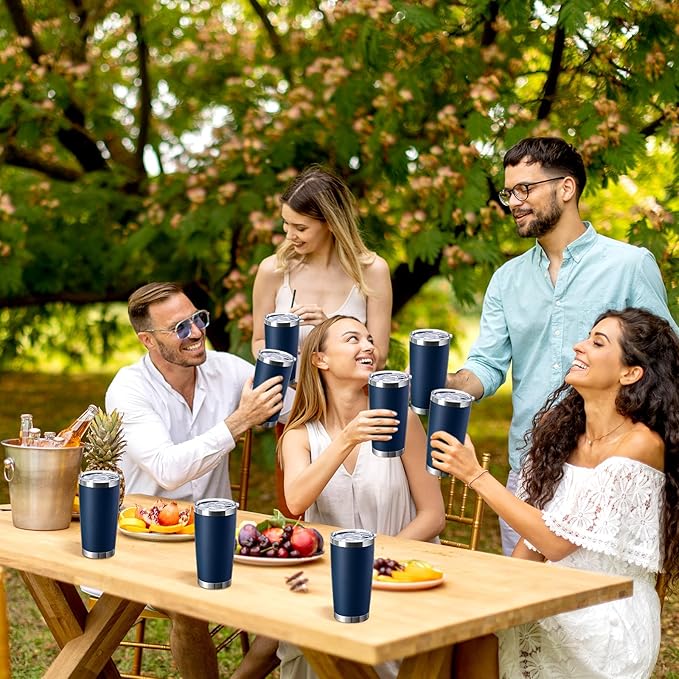 Sieral 36 Pack Stainless Steel Tumblers Bulk with Lids Double Wall Vacuum Insulated Coffee Cups Blank leakproof Powder Coated Tumblers for Engraving Wedding Graduation Party Favors(16 oz,Navy Blue)