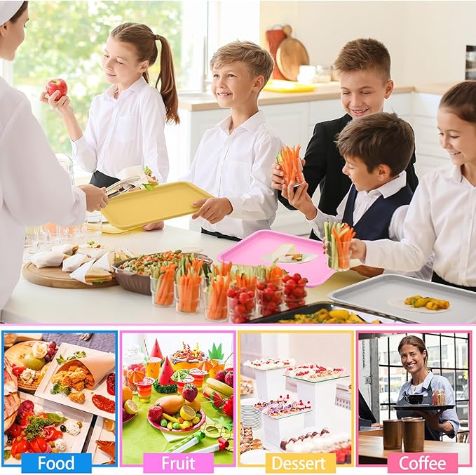 Mumufy 24 Pcs Plastic Fast Food Trays Bulk Colorful Restaurant Serving Trays Cafeteria Rectangular Plastic Serving Platter Grill for Kitchen Restaurant Coffee (Retro Color)