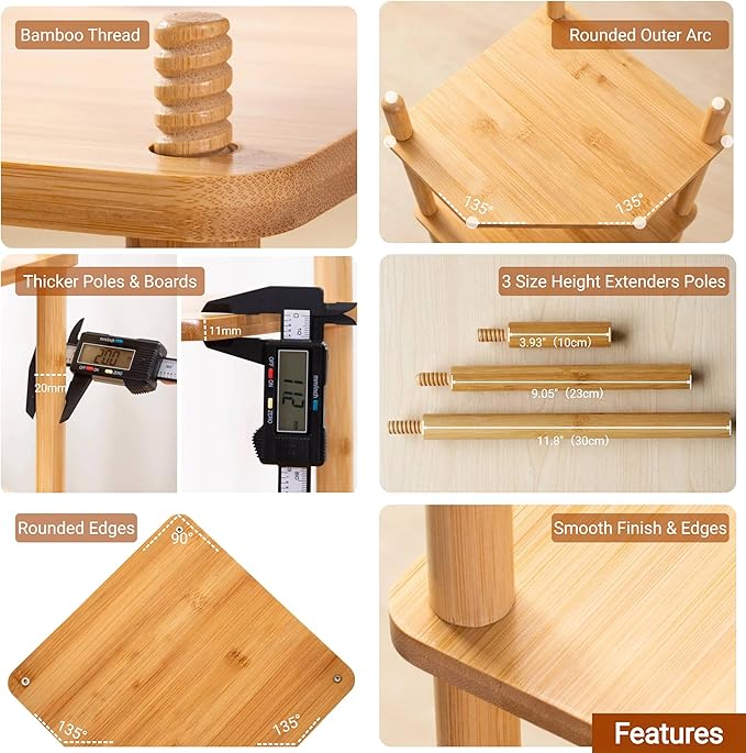 2-Packs 3-Tier Expandable Bamboo Corner Shelf - Dish/Plate Organizer for Cabinet, Kitchen Counter Shelf & Small Kitchen Shelf, Adjustable (2, 3Tier-6.7" H)