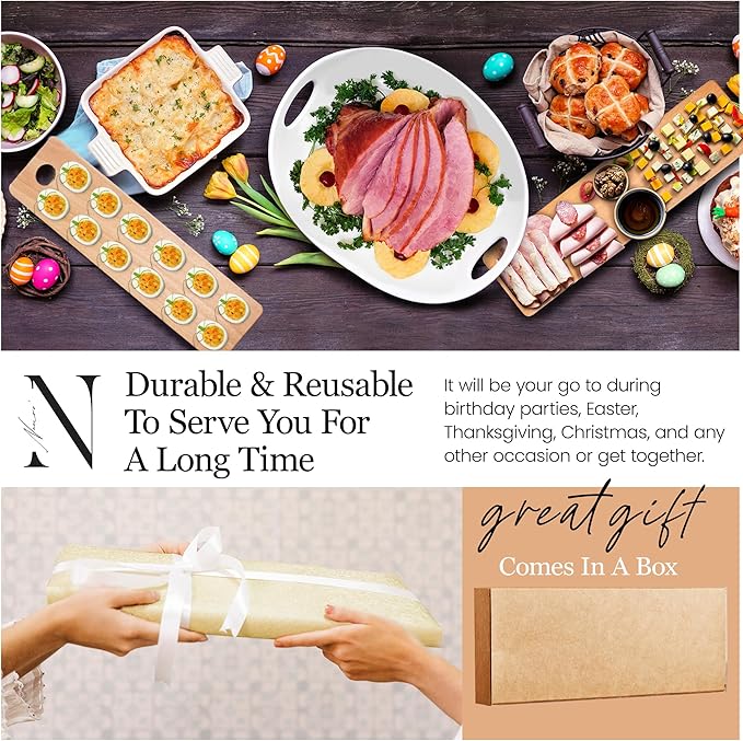 Namre' Wooden Deviled Egg Platter - Holiday Entertaining Deviled Egg Plate & Charcuterie Board - Recipes Included.