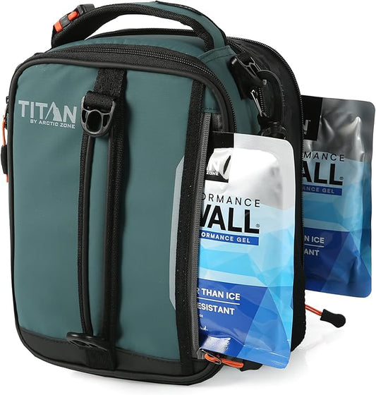 Titan by Arctic Zone Expandable Lunch Box with 2 Gel Ice Packs, Fridge Cold Insulated Cooler Bag with Leak Proof Lining for Men and Women, Jungle Hunt