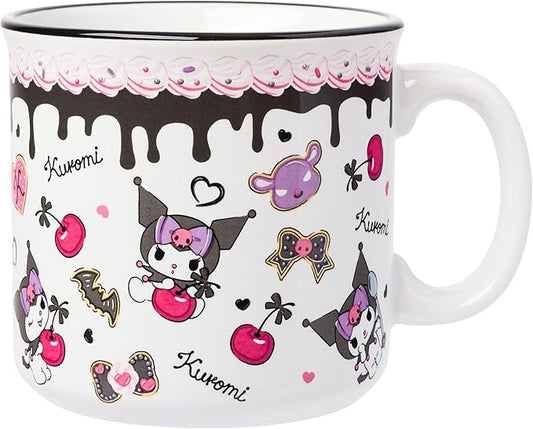 Silver Buffalo Sanrio Hello Kitty and Friends Kuromi Cherries and Black Hearts Ceramic Camper Mug, 20 Ounces
