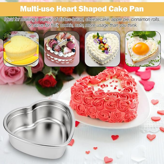 Heart Shaped Cake Pans, Nonstick 6x3 Inch Heart Cake Pan for Layer Cakes 1-2 Servings, Stainless Steel Small Cake Pan Tins for Birthday/Valentine's Day/Wedding/Anniversary, Dishwasher Safe