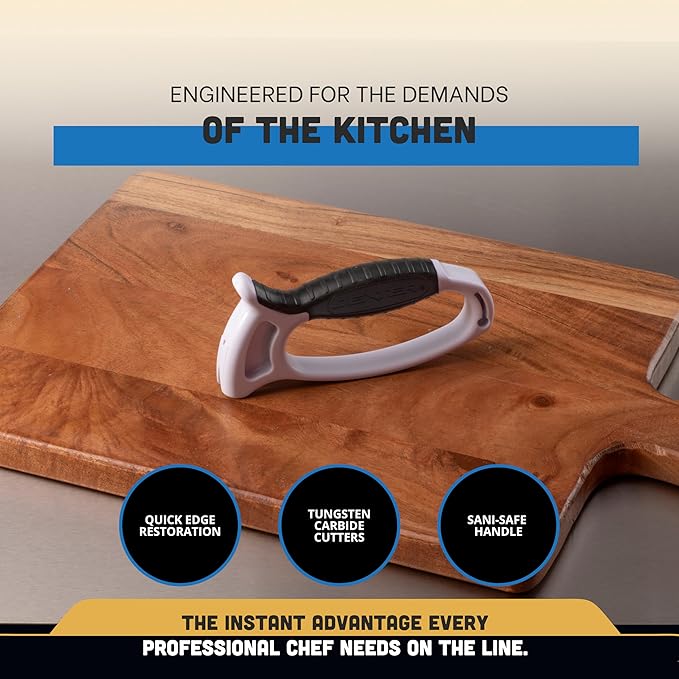 Dexter-Russell EZ Hand-Held Knife Sharpener | Compact White Handle | Tungsten Carbide Precision Sharpening | Easy 3-4 Stroke Use | Made in USA