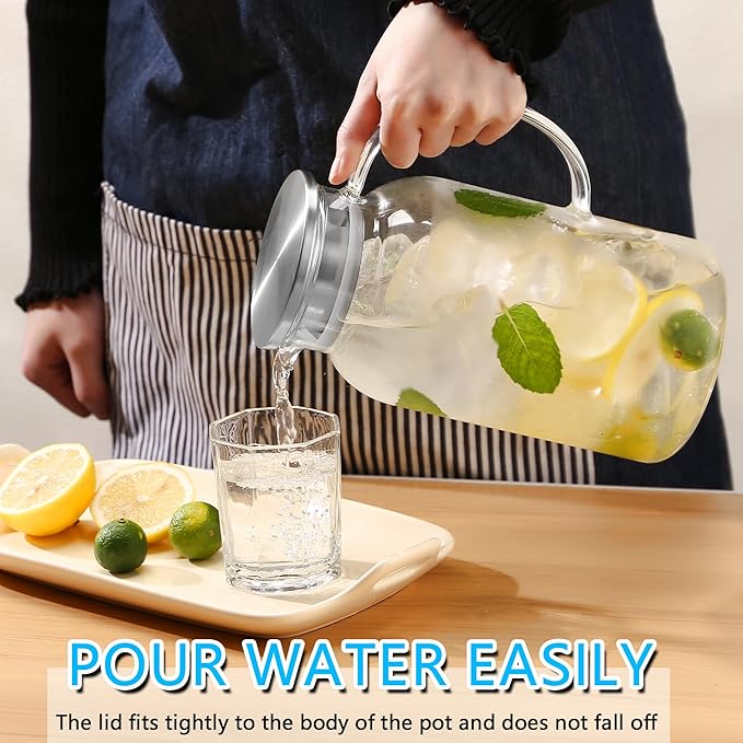2Pack 68 oz Glass Pitcher With Lid. Glass Carafe for Hot/Cold Water. 0.5 Gallon Pitcher for Fridge. Water Jugs for Cold Brew Coffee, Iced Tea, Milk, Sun Tea Jar