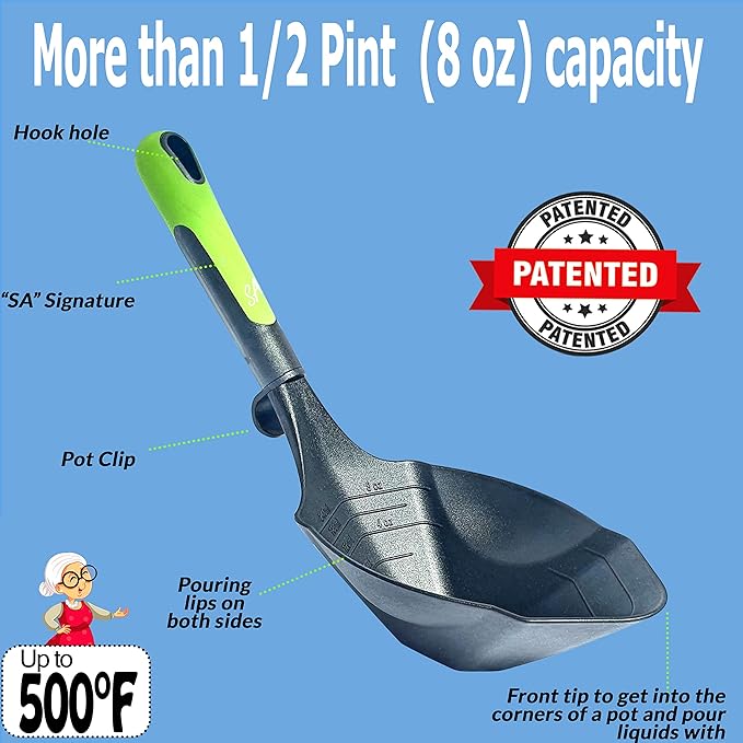 Soup Ladle and Jar Lifter -500F Heat Resistant & BPA-free. Non Scratch 8oz Ladle Spoon. Non Stick Scoop Ladel Serving Spoons for Sauce Pasta. Soup Spoons & Canning Supplies Jar Lifter by Supa Ant
