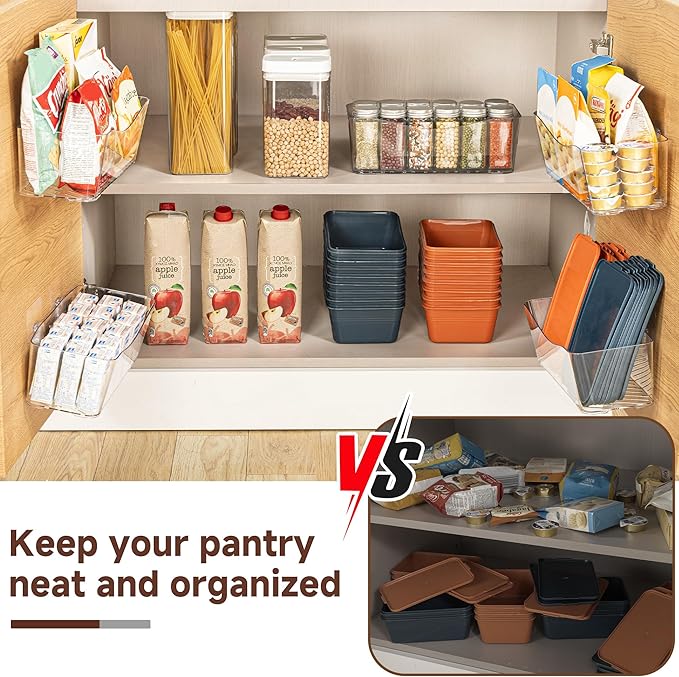 4-Pack Large Cabinet Door Organizer, 11.4" Wall Mounted Pantry Organizers and Storage, Space Saving, Drain Bottom, Adhesive Clear Plastic Storage Bins for Kitchen, Refrigerator, Countertop, Under Sink