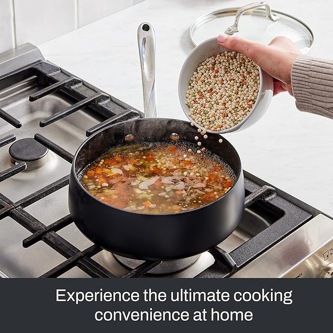 All-Clad HA1 Expert Hard Anodized Nonstick 2.5 Qt Saucepan with Lid, Stay-Cool Ergonomic Handle, Dishwasher-Safe, Oven-Safe Up to 350°F, Induction Compatible with All Cooktops, Cookware Pot, Black