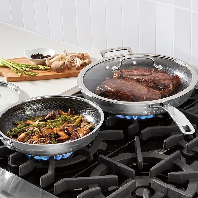 Cuisinart FusionPlus Hybrid Nonstick Stainless Steel Cookware Set, 4-Piece Skillet Cooking Set with PFAS-Free PURELYSEAR Ceramic Non Stick Technology, Scratch Proof, Cool Grip Handles, Dishwasher Safe