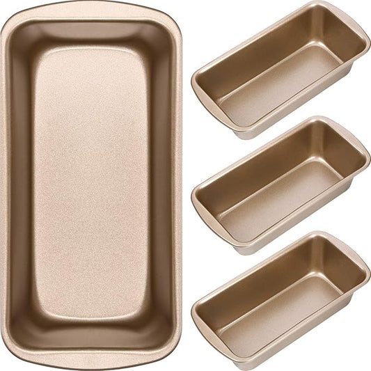 Patelai 4 Pack Small Loaf Pans for Baking Bread Non Stick Bread Pan Rectangle Baking Tray Toast Mold(Gold,9.3 x 3.7 Inch)