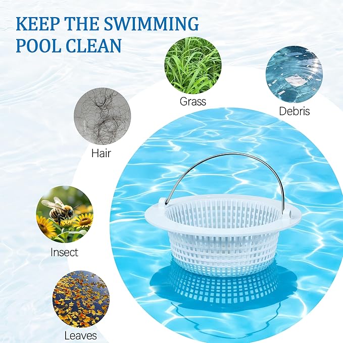 HNF SPX1091C Above Ground Skimmer Basket for SP1091C1 SP1091C2 SPX1091C1 51-150-1084 513330 Compatible with Hayward Automatic Skimmer SP1091LX SP1091WM Ground Pool Skimmer Basket with Handle 2 Pack