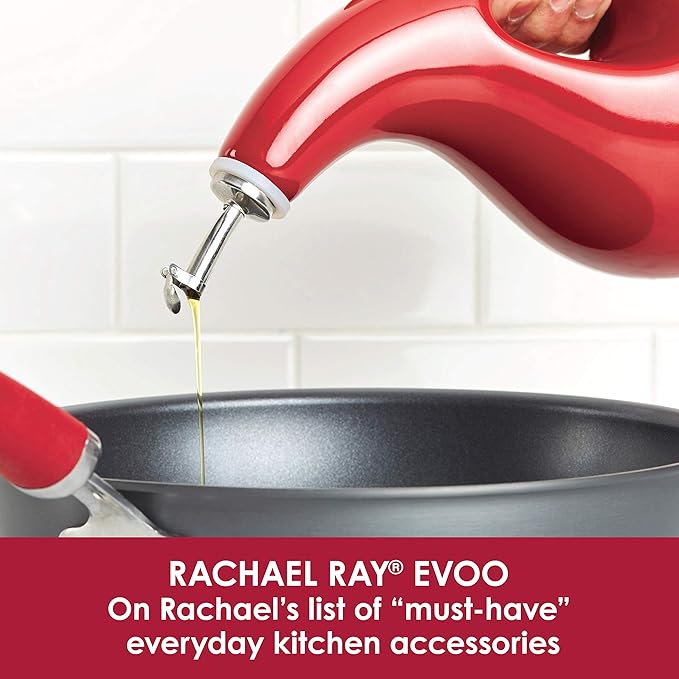 Rachael Ray Solid Glaze Ceramics EVOO Olive Oil Bottle Dispenser with Spout Set, 2 Piece, Red (Pack of 4)
