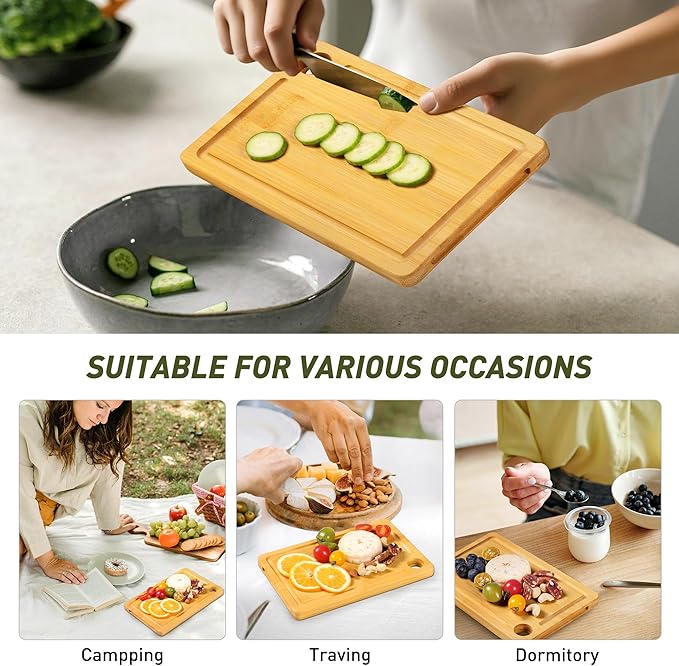 2 Packs Small Bamboo Wood Cutting Board for Kitchen 8.6" x 6" Mini Wooden Charcuterie Boards Lightweight Chopping Board Non Toxic Serving Board Tiny Chef Set Camping Fruit Lemon Sandwich Cheese Board
