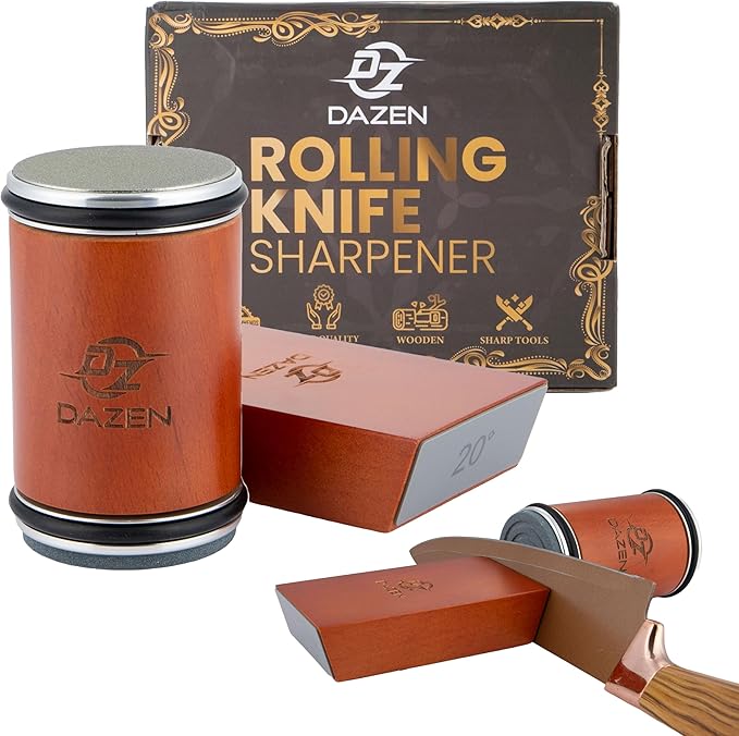 DAZEN Rolling Knife Sharpener Kit – Durable Knife Sharpening System – 15° and 20° Magnetic Angle – Diamond & Ceramic Honing Discs – Elegant Gift for Chefs & Cooks – Suitable for Kitchen Knives