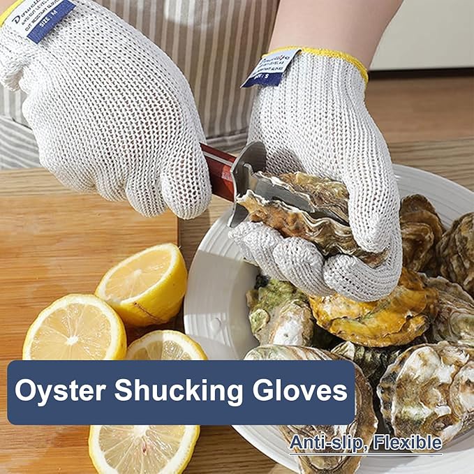 Dowellife Level 8 Reinforced Cut Resistant Gloves, Food Grade, Knife Safety Gloves for Meat Cutting, Oyster Shucking, Fish Fillet, Kitchen Slicing and Wood Carving, White, X-Large