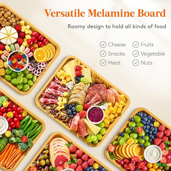 Lifewit 1 Compartment Melamine Charcuterie Board, 11 x 14 Inch Portable Cheese Board with Plastic Lockable Clear Lid, Travel Charcuterie Board Serving Platter with Cover for Snacks, Fruit, Appetizers