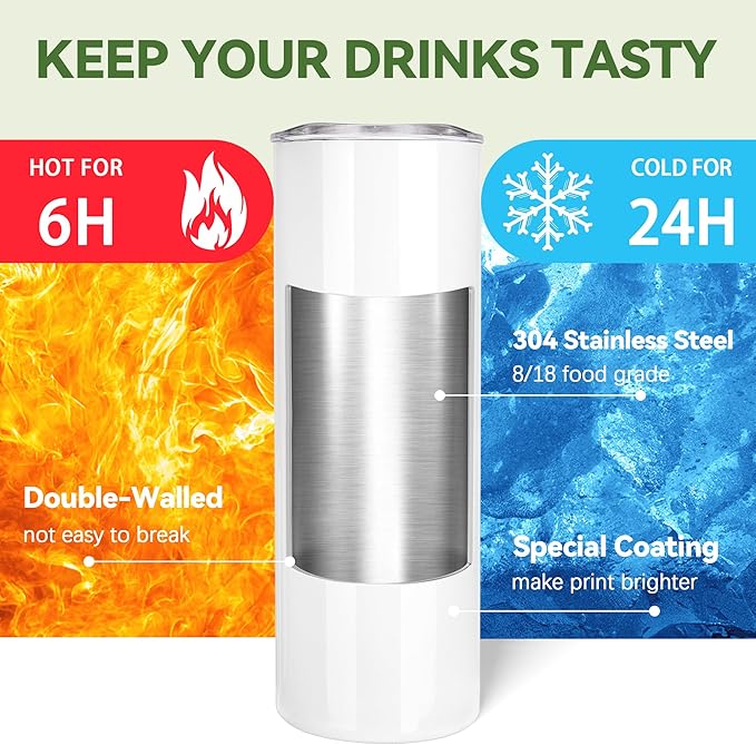 Joyclub Sublimation Tumblers 30 OZ Blank Tumblers for Sublimation Skinny Bulk Double Wall Insulated Cups with Individually Gift Boxed and Shrink Wrap Films for Heat Transfer 6 Pack