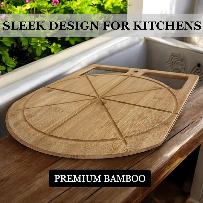 17"x13.5" Bamboo Pizza Peel & Cutting Board 2-in-1 | Dual-Grip Wooden Pizza Paddle with Pizza Spatula | Large Pizza Board Baking Accessories | Pizza Turning Peel for Oven, 2-in-1 Pizza Set