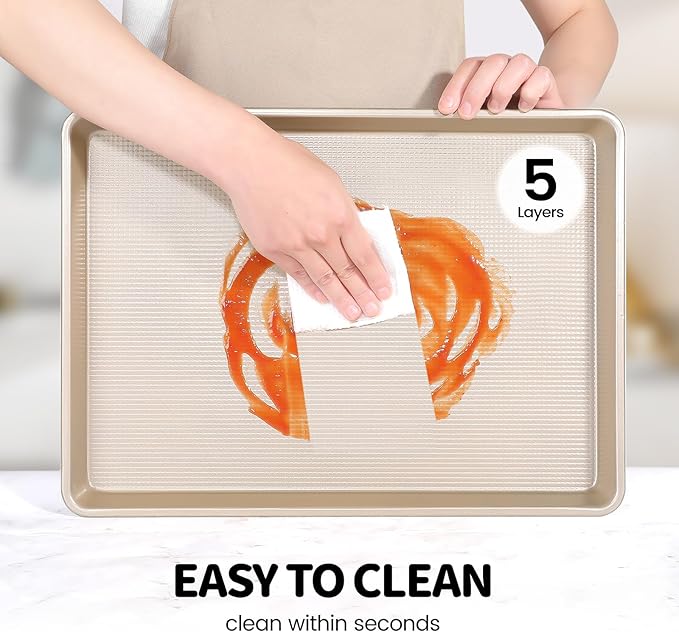 Vinino Baking Sheet Set of 2, Cookie Sheets For Baking with Square Texture Pattern, Thicker Carbon Steel Non-stick Baking Pan Half Pans Tray for Oven 17-GD