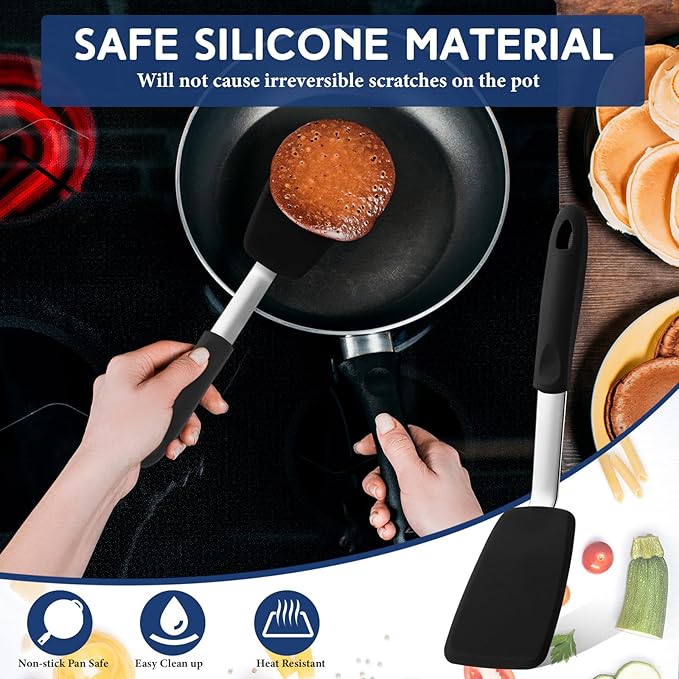 Medium Silicone Spatula Flexible Silicone Cookie Spatula Heat Resistant Medium Pancake Turner for Kitchen Use Nonstick Cookware No Scratch Cooking Flipper for Egg Pancake