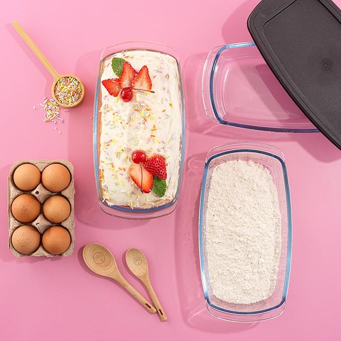 JoyJolt 3pc Loaf Pans for Baking Bread with Lids Baking Set. 1.9 Quart, Large Rectangular Baking Dish With Lid. Oven Pan, Banana Bread Pan, Lasagna Pan Deep with Lid, Bread Saver Container Airtight