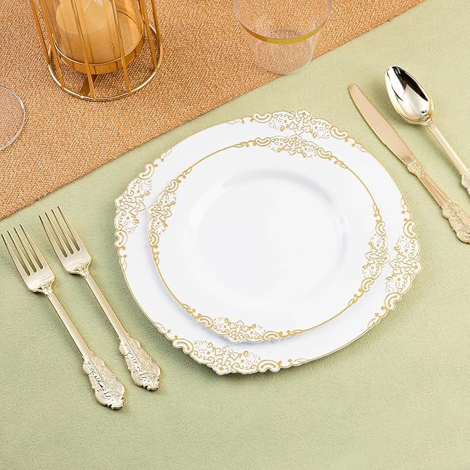 75PCS Gold Plastic Silverware for 25 Guests, Heavy Duty Gold Disposable Utensils Sets, Includes 25 Forks, 25 Spoons, 25 Knives, Elegant Cutlery Perfect for Wedding, Party