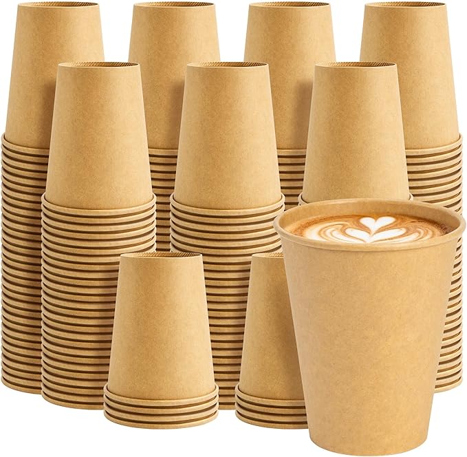 8 oz 200 Pack Disposable Paper Cups, Kraft Coffee Cups, Brown Paper Disposable Hot Cups for Coffee, Tea, Cocoa, Water