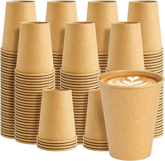 8 oz 200 Pack Disposable Paper Cups, Kraft Coffee Cups, Brown Paper Disposable Hot Cups for Coffee, Tea, Cocoa, Water