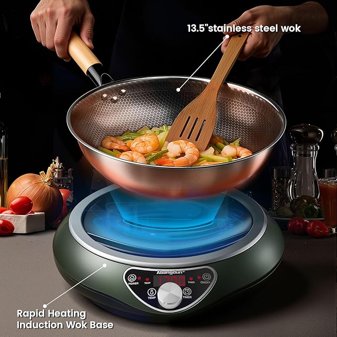 Concave Induction Wok Cooktop 1700W 120V – Continuous Non-Pulsed Heating Stir Fry Burner for Asian Cooking, Stainless Steel Wok Induction Burner for Round Bottom Woks