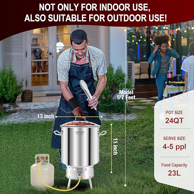 AOSION 24 Quart Stainless Steel Stock Pot With Lid, 3-IN-1 Heavy Duty Tamale Steamer Pot with Visible Lid for Pasta,Large Crawfish Pot for Cooking with Steam Rack,Dishwasher & Oven Safe.