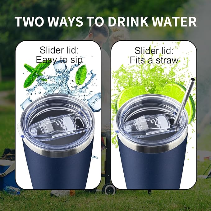 20oz Tumbler with Lid and Straw Double Wall Powder Coated Vacuum Insulated Coffee Tumbler Stainless Steel Insulated Travel Coffee Mug Spill-Proof Thermal Cup for Hot and Cold Beverage,Navy Blue