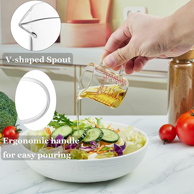 Measure Glass -[Insulated handle | V-Shaped Spout]-Made of High Borosilicate Glass Measuring for Kitchen or Restaurant, Easy to Read, 60 ML (2 Oz) 丨(2 Pack)