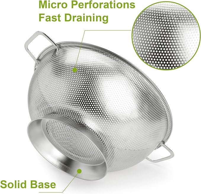 Colander Stainless Steel 5-Quart, Strainer for Kitchen Food, Dishwasher Safe