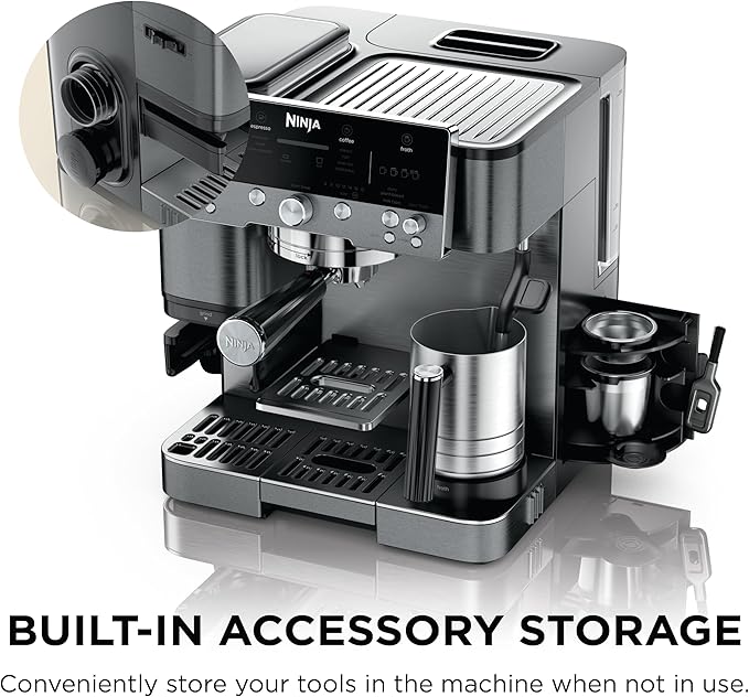 Ninja Luxe Café Premier 3-in-1 Espresso Machine, Drip Coffee, & Rapid Cold Brew | Built-in Coffee Grinder, Hands-Free Milk Frother, Assisted Tamper for Cappuccinos & Lattes | Gunmetal | ES601GM