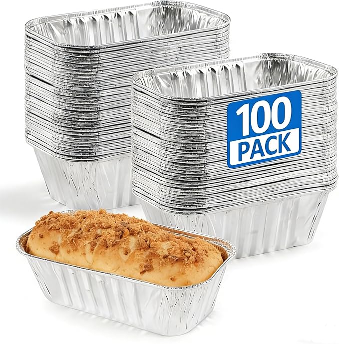 100 Pack 1 Lb Mini Loaf Pans Disposable, 6” x 3.5” x 2” Oven Safe Small Foil Loaf Pans, Aluminum Loaf Pans,Aluminum Foil Bread Tins Pans for Baking Holiday Treats Food Storage and Takeout