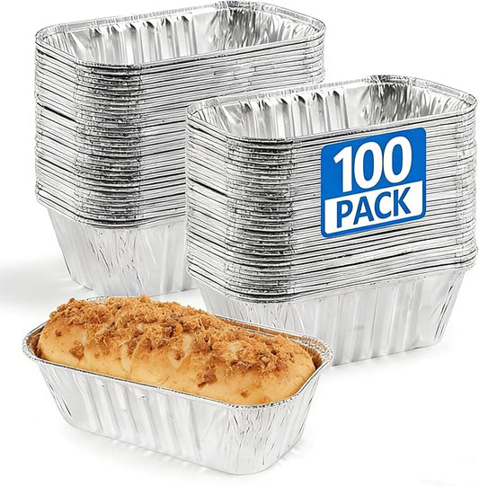 100 Pack 1 Lb Mini Loaf Pans Disposable, 6” x 3.5” x 2” Oven Safe Small Foil Loaf Pans, Aluminum Loaf Pans,Aluminum Foil Bread Tins Pans for Baking Holiday Treats Food Storage and Takeout