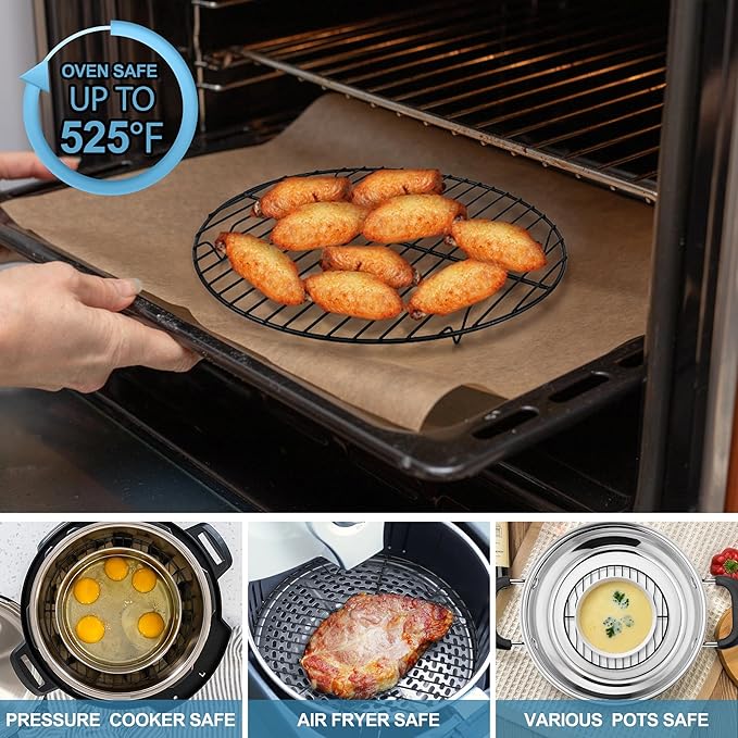 P&P CHEF Round Cooling Rack Set, Round Wire Racks for Cooking Baking, Fit Air Fryer & Oven, Stainless Steel Core with Nonstick Coatings, Black, 3 PCS - 7.5 & 9 & 10.5 Inch