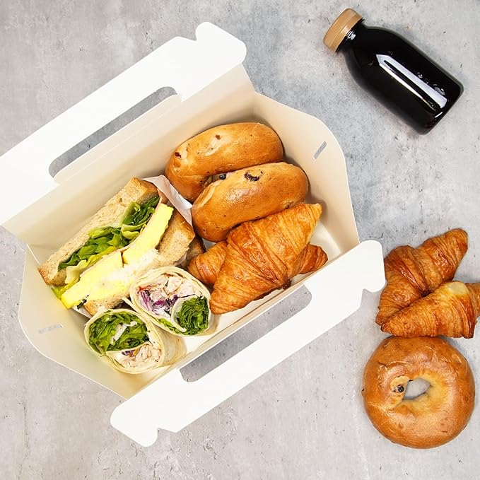 UnicoPak 30 Pack 9x6x6 White Bakery Boxes with Window, Large Gable Boxes for Lunch, Treats, Cookies, Pastries, Cardboard Gift Boxes for Christmas, Holiday Presents, Auto-Popup Assembly