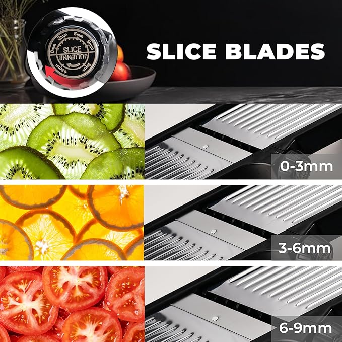 Adjustable Mandoline Slicer for Kitchen - Stainless Steel Vegetable Slicer Julienne Cutter with Ultra Sharp Blades 5-in-1 Vegetable Shredder for Onion, Potato Chip, French Fry