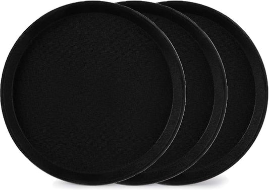TOPZEA 3 Pack Restaurant Serving Trays, 11 Inch Fiberglass Black Round Tray Non Slip Food Service Platters Cocktail Beverage Server Tray for Restaurant, Bar, Buffet, Coffee Station, Catering Party