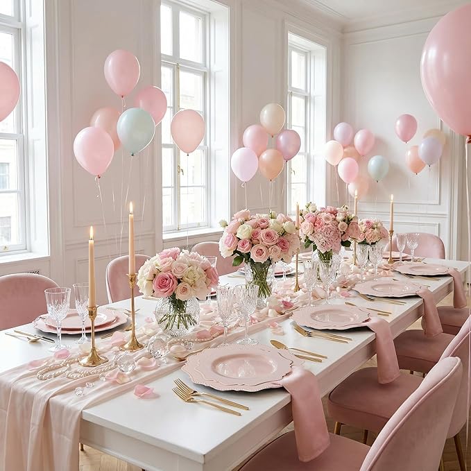 COLOSUS 100 pcs Pink Plastic Plates Set, Nice Disposable Plates,Pink Disposable plates Set for 50 Guest include 50 Dinner Plate 10.5 &50Dessert plates 8.25 for Party,Wedding, Birthday,Easter Day