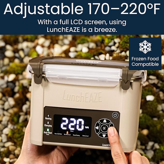 LunchEAZE Core Gen 2 Cordless Heated & Electric Lunch Box – Battery-Powered, 4-Cup Capacity, 220°F, Automatic Scheduled Heating for Hot Meals Anywhere