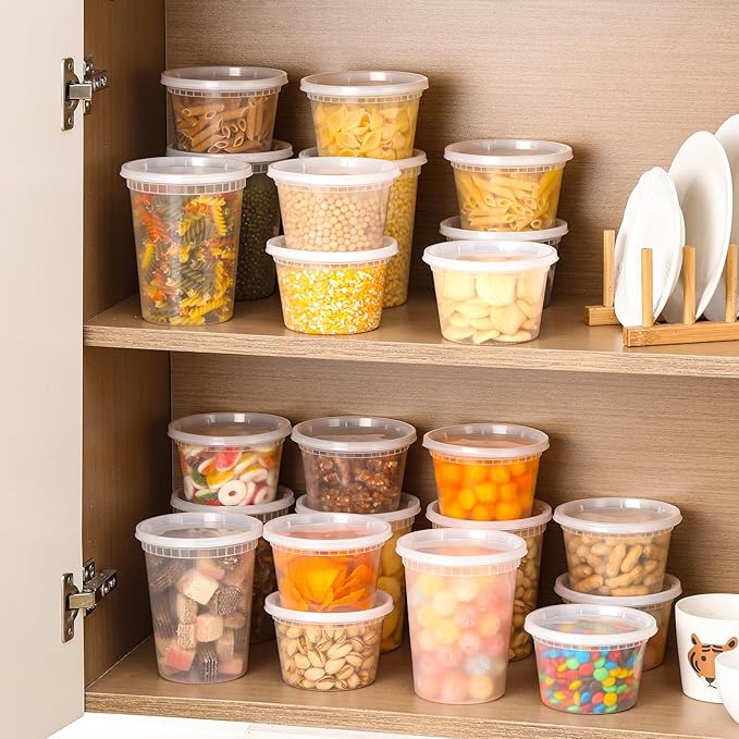 AOZITA 20 Sets Plastic Deli Food Containers With Lids 16oz, 32oz Variety Pack, Airtight Food Storage Containers, Freezer/Dishwasher/Microwave Safe, Soup Containers For Takeout Meal Prep Storage