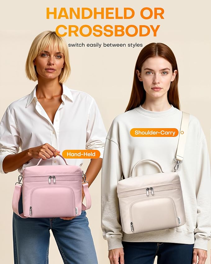 HOTOR Lunch Box for Women - Insulated Lunch Bag with Spacious 8L Capacity, PU Leather Cooler Bag, Water-Resistant & Easy to Clean, Ideal for Work or Everyday Use, Beige, 10.0" x 8.6"x 5.9"