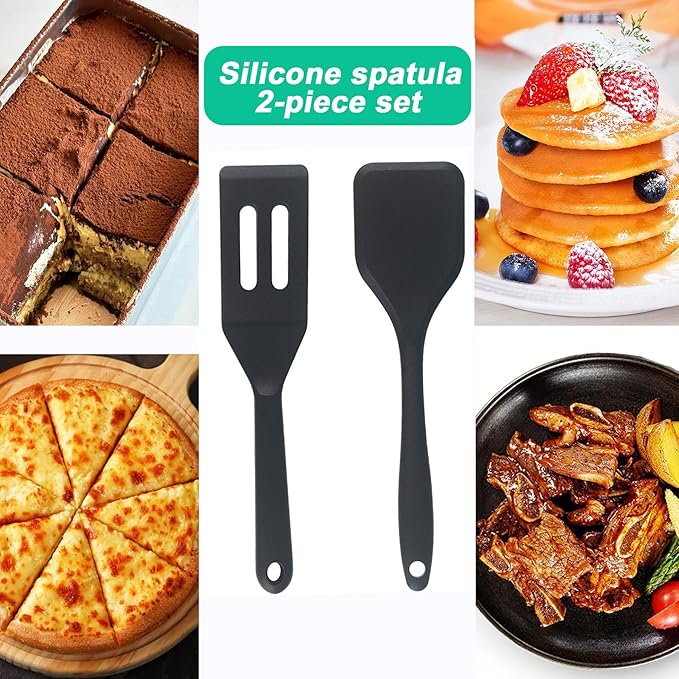 （2 Pack） Heat-Resistant Flexible Silicone Spatula for Baking, Cooking, Small Silicone Spatula Kitchen Utensils for Cookies & Brownies, Mini Rubber Spatulas for Nonstick Cookware (Black)