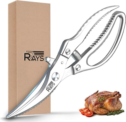 Heavy Duty Poultry Shears – Professional Stainless Steel Kitchen Scissors for Chicken, Turkey, Bone, Meat & Fish – Spring Loaded Spatchcocking Shears – Dishwasher Safe with Safety Lock