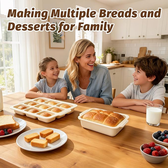 Silicone Bread Loaf Pan Set: 9.5 x 5 Inch Loaf Mold with Metal Frame and Nonstick Mini Bread Pan for Homemade - for Baking Banana Rye Cornbread Meatloaf Oven - Brownie Tray for Home Baker (Beige)