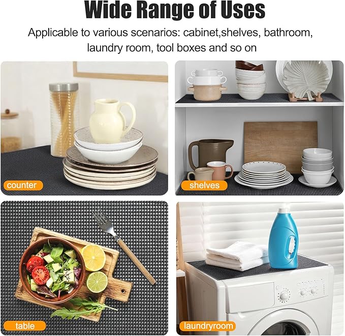 Songrey Non-Adhesive Drawer and Shelf Liner, Non Slip Cabinet Liners, Protect Kitchen Cupboard, Bathroom Drawers, Breathable, Thick Strong Grip mat (23.6IN x 20FT, Black)
